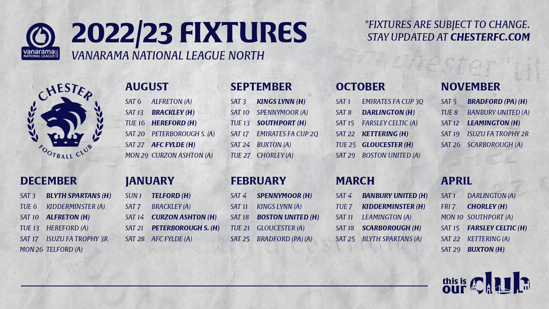 National league deals fixtures