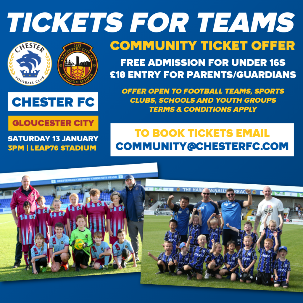 Gloucester (h) ticket offer for junior teams! Chester Football Club